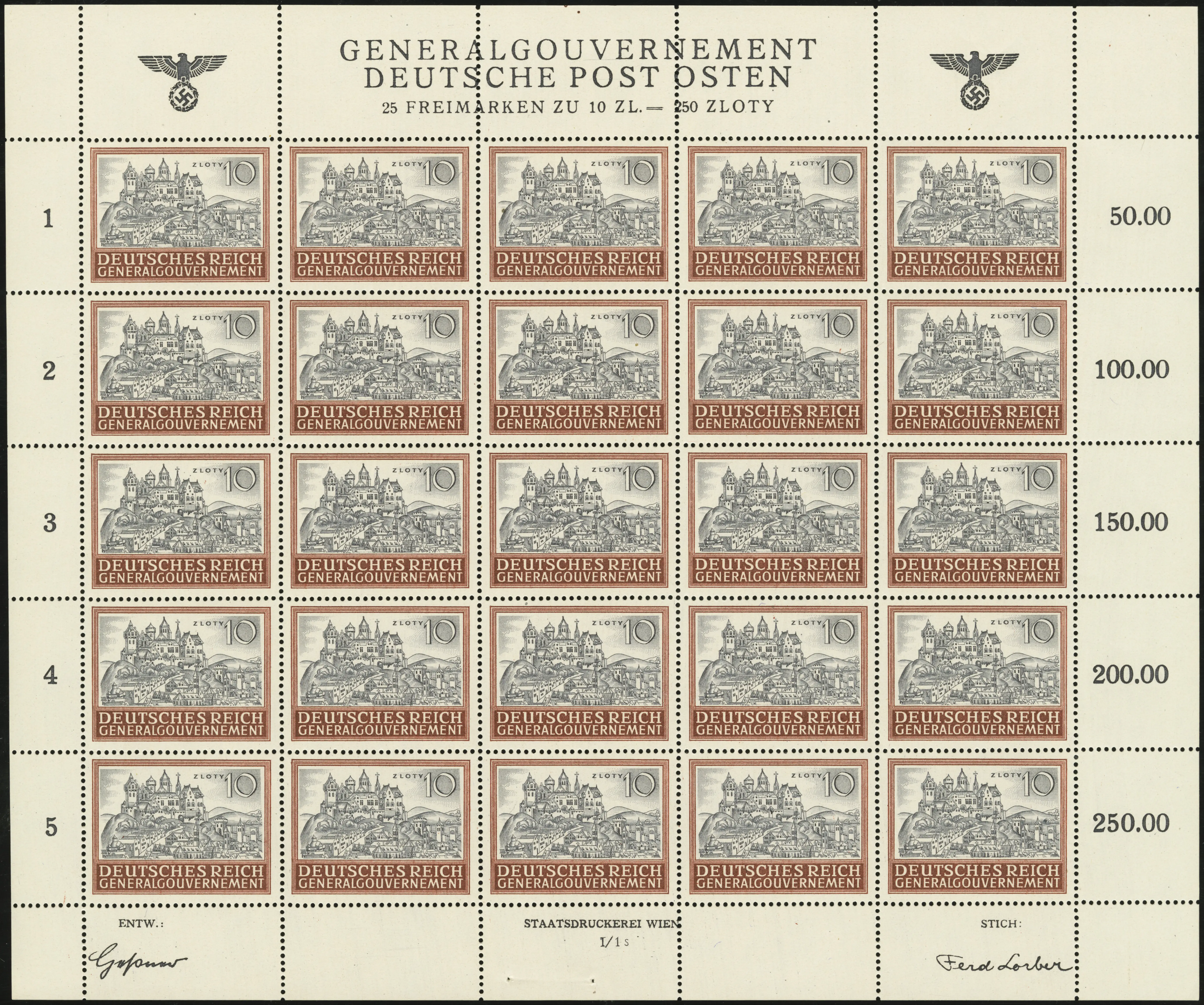 Generalgouvernement — блок Wawel 10 zł (Kulturelle Hilfe)
