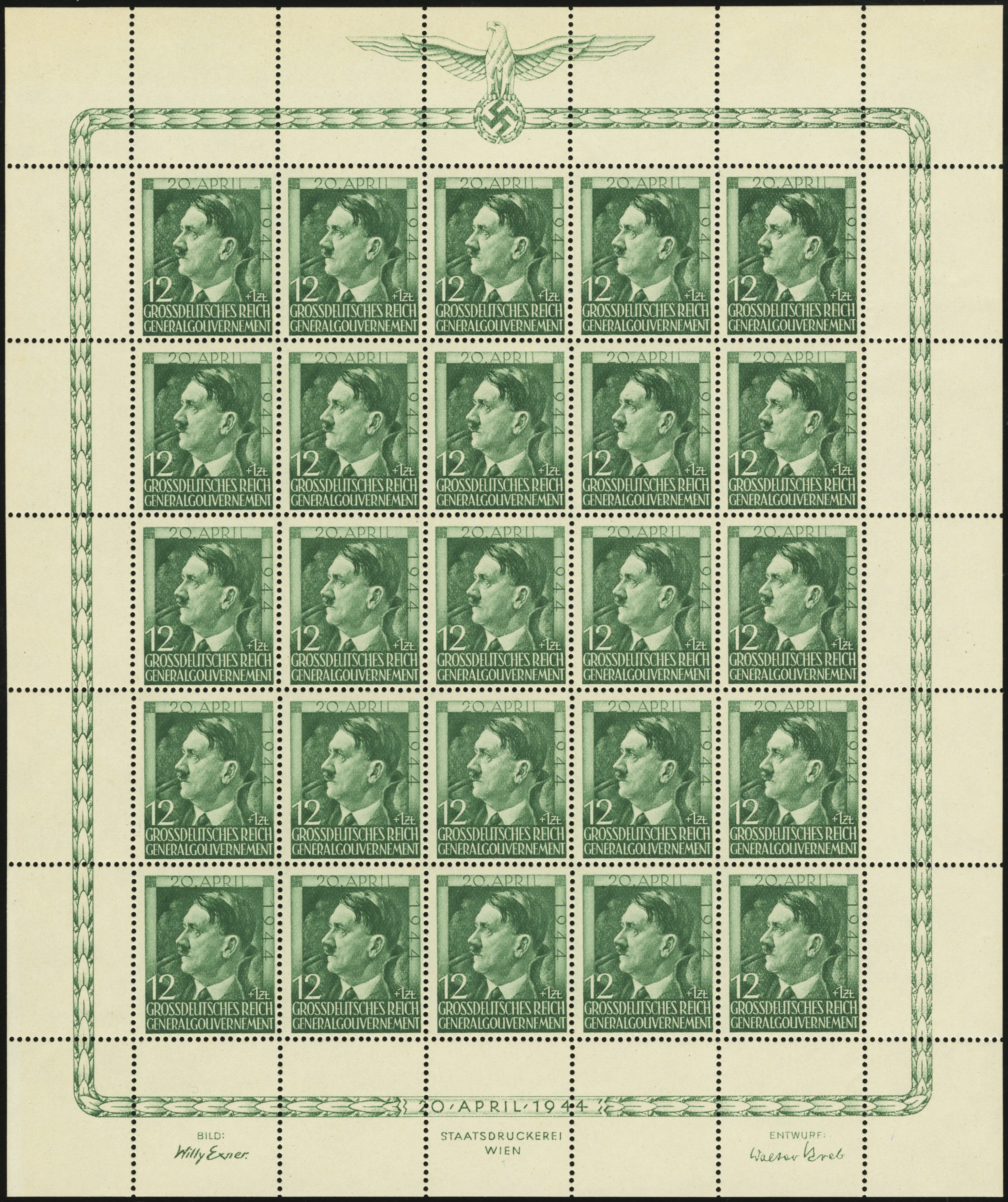 Generalgouvernement — лист Hitler 1944 (12 gr + 1 zł)